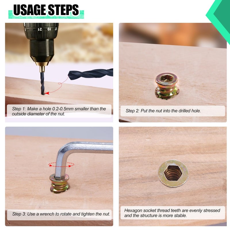 Twidec /27PCS 5/16"-18 Threaded Inserts for Wood Furniture Screw-in Nut Wood Inserts Bolt Assortment Kit with M8 Hex Wrench (5/16"-18 x25mm) - Image 5